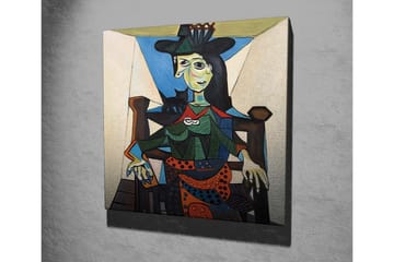 Lerretsbilde - Portrett av kvinne med geometriske former og sterke farger - Grønn / Blå / Oransje - Interiør - Maleri & posters - Lerretsbilder