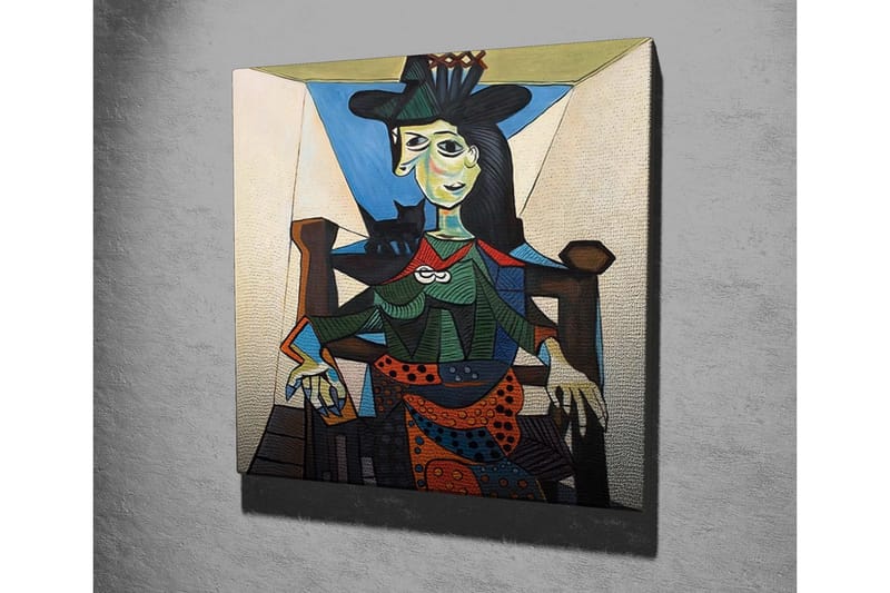 Lerretsbilde - Portrett av kvinne med geometriske former og sterke farger - Grønn / Blå / Oransje - Interiør - Maleri & posters - Lerretsbilder