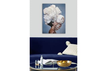 Lerretsbilde - Portrett av en person med en stor bukett hvite blomster som svever over hodet - Hvit / Lys grå / Hudtone - Interiør - Maleri & posters - Lerretsbilder