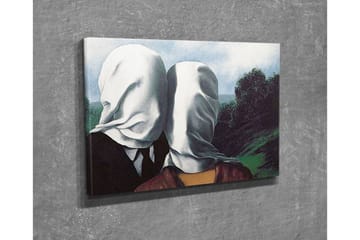 Lerretsbilde - Par med hvite kluter som dekker ansiktene, stående i et frodig landskap - Hvit / Svart / Grønn - Interiør - Maleri & posters - Lerretsbilder