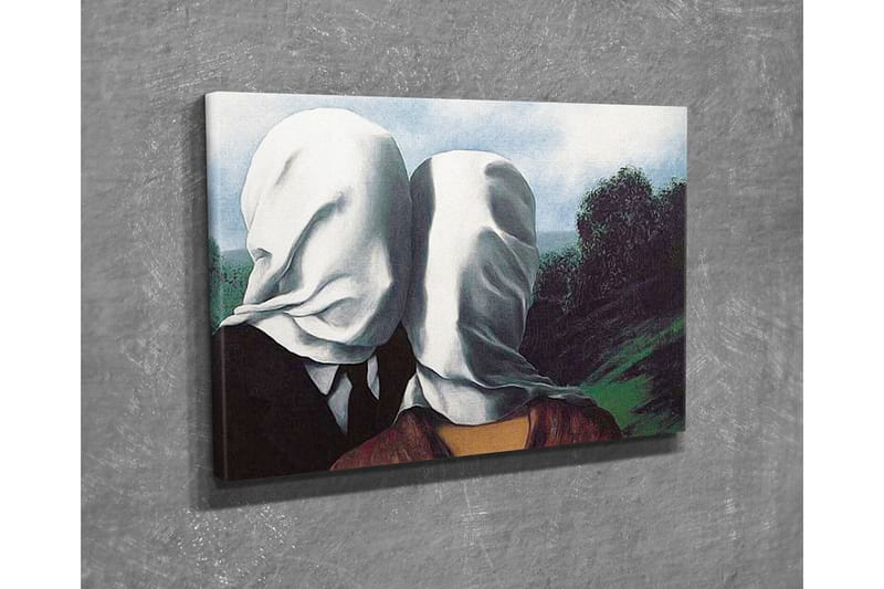 Lerretsbilde - Par med hvite kluter som dekker ansiktene, stående i et frodig landskap - Hvit / Svart / Grønn - Interiør - Maleri & posters - Lerretsbilder