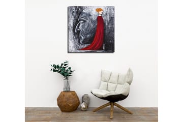 Lerretsbilde - Portrett av en kvinne i en rød kjole med en stor ansiktsprofil i grått i bakgrunnen - Rød / Grå / Svart - Interiør - Maleri & posters - Lerretsbilder