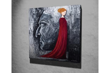 Lerretsbilde - Portrett av en kvinne i en rød kjole med en stor ansiktsprofil i grått i bakgrunnen - Rød / Grå / Svart - Interiør - Maleri & posters - Lerretsbilder