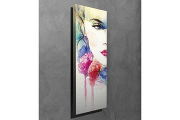 Lerretsbilde - Portrett av en kvinne med fargerike blomster rundt ansiktet - Rosa / Blå / Gul - Interiør - Maleri & posters - Lerretsbilder