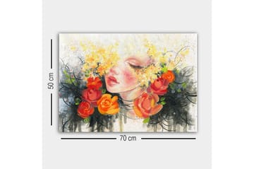 Lerretsbilde - Portrett av en kvinne med blomster i håret - Oransje / Gul / Svart - Interiør - Maleri & posters - Lerretsbilder