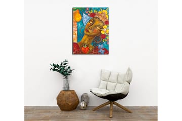 Lerretsbilde - Portrett av en kvinne med blomster og frukt i håret - Turkis / Brun / Rød - Interiør - Maleri & posters - Lerretsbilder