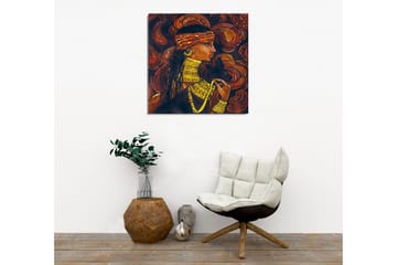 Lerretsbilde - Portrett av en kvinne med smykker og en svart katt - Mørk brun / Oransje / Gul - Interiør - Maleri & posters - Lerretsbilder