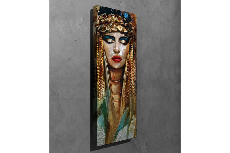 Lerretsbilde - Portrett av en kvinne med gullsmykker og dramatisk sminke - Gull / Svart / Beige - Interiør - Maleri & posters - Lerretsbilder