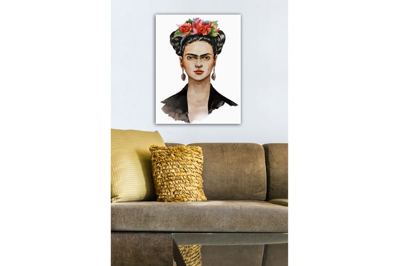 Lerretsbilde - Portrett av en kvinne med blomster i håret - Rød / Grønn / Svart - Interiør - Maleri & posters - Lerretsbilder