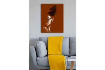 Lerretsbilde - Portrett av en kvinne med stiliserte ansiktstrekk og en elegant frisyre - Mørk brun / Beige / Svart - Interiør - Maleri & posters - Lerretsbilder