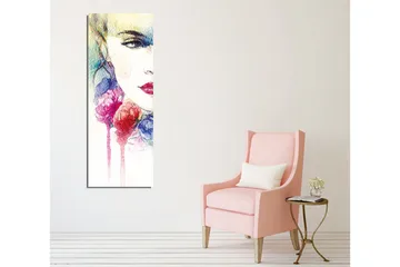 Lerretsbilde - Portrett av en kvinne med fargerike blomster rundt ansiktet - Rosa / Blå / Gul - Interiør - Maleri & posters - Lerretsbilder