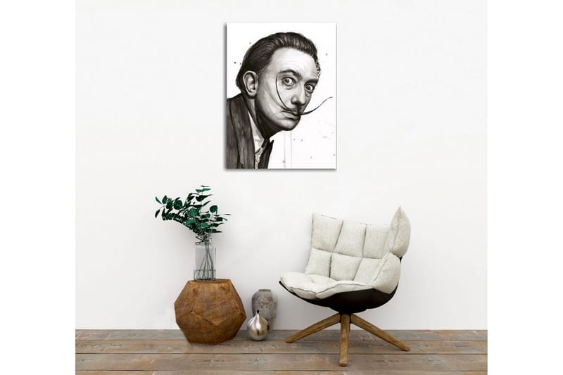 Lerretsbilde - Portrett av en mann med en særegen bart og intense øyne - Svart / Grå / Hvit - Interiør - Maleri & posters - Lerretsbilder