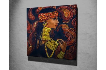 Lerretsbilde - Portrett av en kvinne med smykker og en svart katt - Mørk brun / Oransje / Gul - Interiør - Maleri & posters - Lerretsbilder