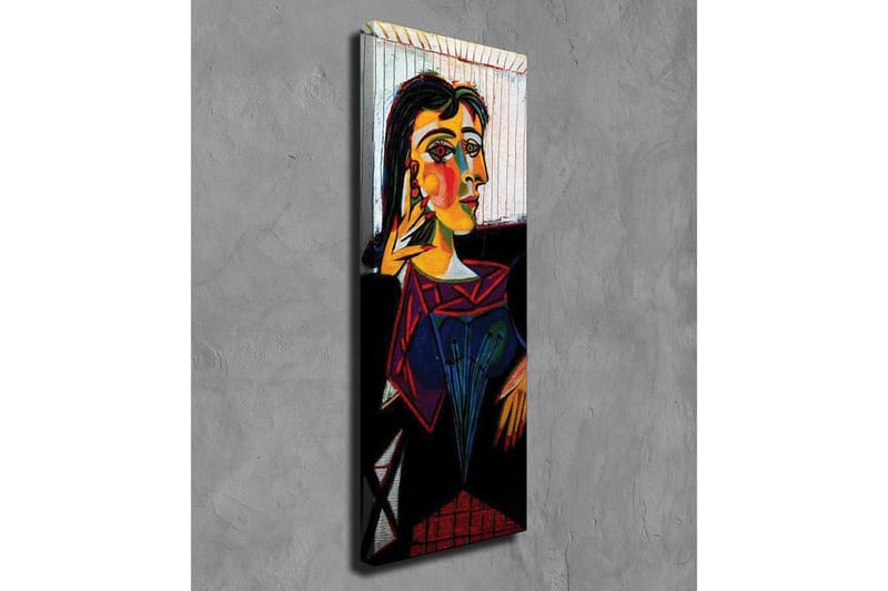 Lerretsbilde - Portrett av en kvinne med fargerike ansiktstrekk - Gul / Svart / Rød - Interiør - Maleri & posters - Lerretsbilder