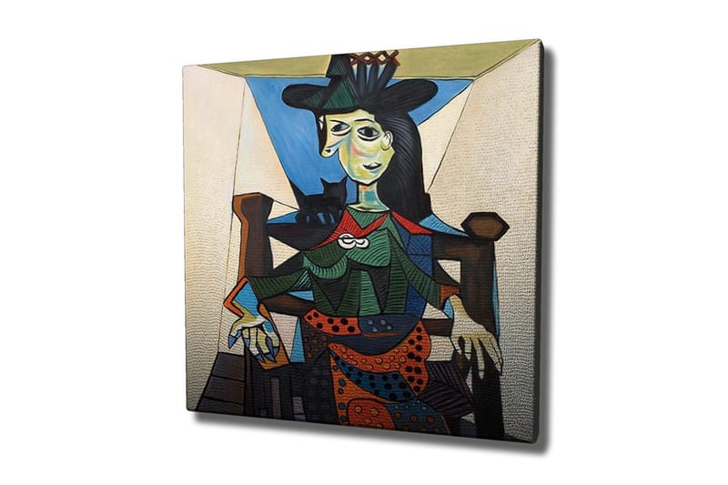 Lerretsbilde - Portrett av kvinne med geometriske former og sterke farger, Grønn / Blå / Oransje