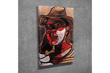 Lerretsbilde - Portrett av en mann med hatt og sterke ansiktstrekk - Rød / Svart / Hvit - Interiør - Maleri & posters - Lerretsbilder