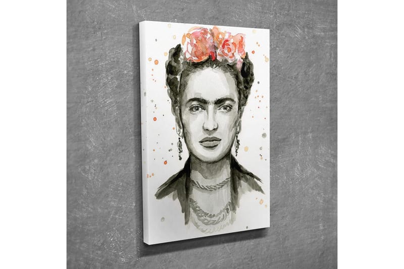 Lerretsbilde - Portrett av en kvinne med blomster i håret - Grå / Rosa / Beige - Interiør - Maleri & posters - Lerretsbilder