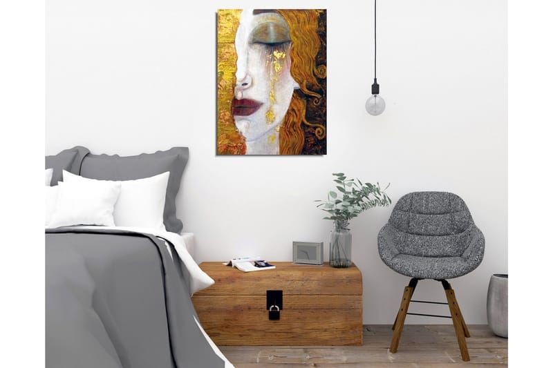 Lerretsbilde - Portrett av en kvinne med tårer av gull - Gull / Hudtone / Brun - Interiør - Maleri & posters - Lerretsbilder