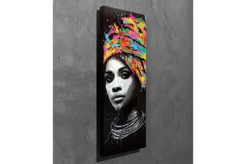 Lerretsbilde - Portrett av en kvinne med et fargerikt hodeskjerf - Svart / Rosa / Gul - Interiør - Maleri & posters - Lerretsbilder