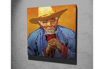 Lerretsbilde - Portrett av en gammel mann med hatt og blå skjorte - Gul / Blå / Rød - Interiør - Maleri & posters - Lerretsbilder