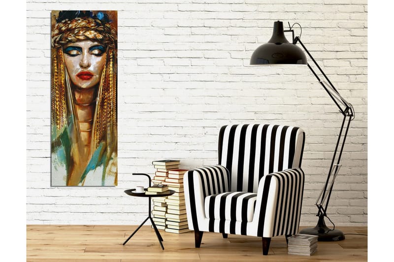 Lerretsbilde - Portrett av en kvinne med gullsmykker og dramatisk sminke - Gull / Svart / Beige - Interiør - Maleri & posters - Lerretsbilder