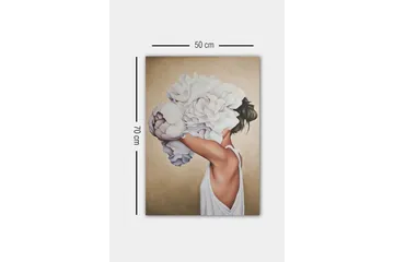 Lerretsbilde - Portrett av en kvinne med store, hvite blomster som dekker ansiktet hennes - Hvit / Beige / Hudfarge - Interiør - Maleri & posters - Lerretsbilder