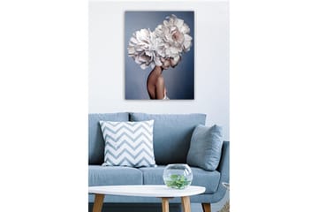 Lerretsbilde - Portrett av en kvinne med en stor blomsterkrans som hodepryd - Hvit / Lys rosa / Beige - Interiør - Maleri & posters - Lerretsbilder