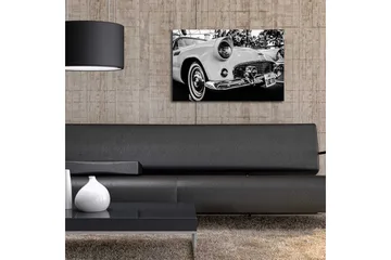 Lerretsmaleri med LED-belysning 45x70 cm - Klassisk bil i retrostil - Hvit / Svart / Sølv - Interiør - Maleri & posters - Lerretsbilder
