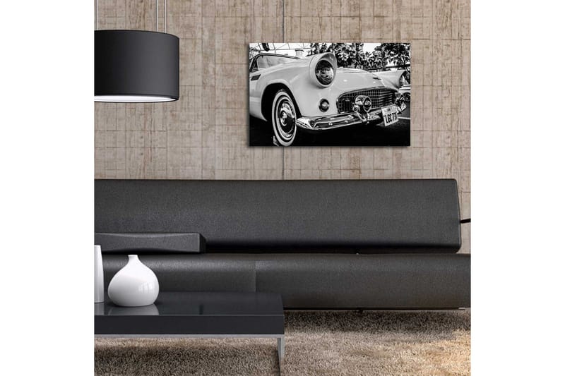Lerretsmaleri med LED-belysning 45x70 cm - Klassisk bil i retrostil - Hvit / Svart / Sølv - Interiør - Maleri & posters - Lerretsbilder