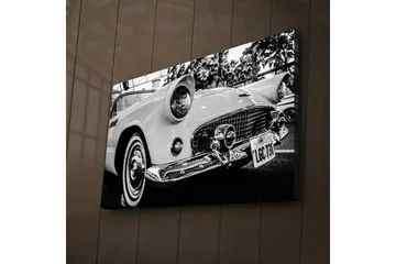 Lerretsmaleri med LED-belysning 45x70 cm - Klassisk bil i retrostil - Hvit / Svart / Sølv - Interiør - Maleri & posters - Lerretsbilder