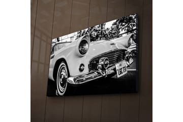 Lerretsmaleri med LED-belysning 45x70 cm - Klassisk bil i retrostil - Hvit / Svart / Sølv - Interiør - Maleri & posters - Lerretsbilder