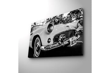 Lerretsmaleri med LED-belysning 45x70 cm - Klassisk bil i retrostil - Hvit / Svart / Sølv - Interiør - Maleri & posters - Lerretsbilder