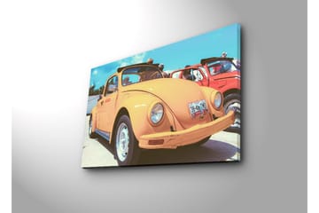 Lerretsmaleri med LED-belysning 45x70 cm - Klassisk Volkswagen-bil i en livlig oransje fargetone - Oransje / Blå / Hvit - Interiør - Maleri & posters - Lerretsbilder