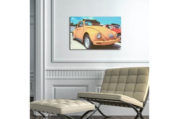Lerretsmaleri med LED-belysning 45x70 cm - Klassisk Volkswagen-bil i en livlig oransje fargetone - Oransje / Blå / Hvit - Interiør - Maleri & posters - Lerretsbilder