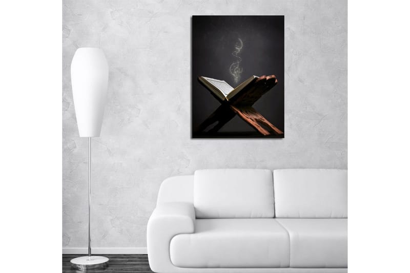 Lite lerretsbilde 30x40 cm - Åpen bok med flytende lyspartikler - Mørk brun / Gull / Svart - Interiør - Maleri & posters - Lerretsbilder