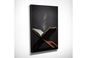 Lite lerretsbilde 30x40 cm - Åpen bok med flytende lyspartikler - Mørk brun / Gull / Svart - Interiør - Maleri & posters - Lerretsbilder