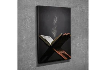 Lite lerretsbilde 30x40 cm - Åpen bok med flytende lyspartikler - Mørk brun / Gull / Svart - Interiør - Maleri & posters - Lerretsbilder