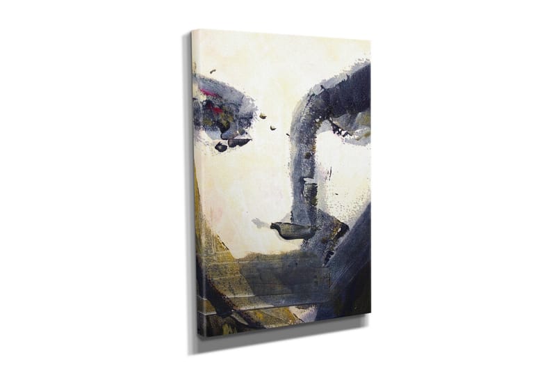 Lite lerretsbilde 30x40 cm - Abstrakt ansikt med dype skygger og klare detaljer - Mørk blå / Beige / Hvit - Interiør - Maleri & posters - Lerretsbilder