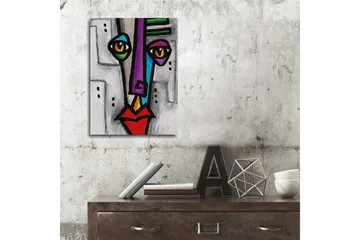 Lite lerretsbilde 30x40 cm - Abstrakt ansikt med geometriske former og sterke farger - Lilla / Rød / Svart - Interiør - Maleri & posters - Lerretsbilder
