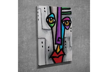 Lite lerretsbilde 30x40 cm - Abstrakt ansikt med geometriske former og sterke farger - Lilla / Rød / Svart - Interiør - Maleri & posters - Lerretsbilder