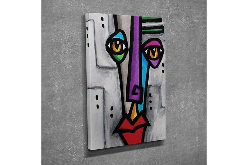 Lite lerretsbilde 30x40 cm - Abstrakt ansikt med geometriske former og sterke farger - Lilla / Rød / Svart - Interiør - Maleri & posters - Lerretsbilder