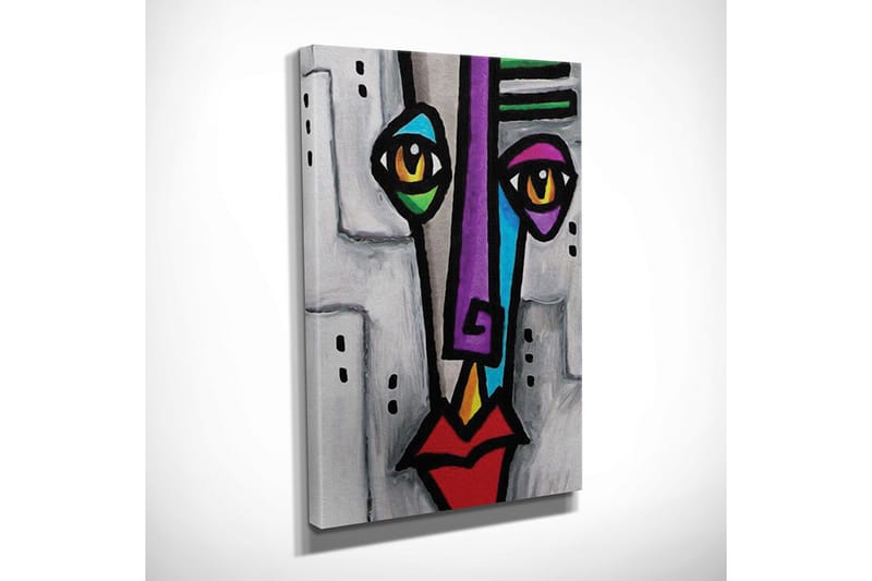 Lite lerretsbilde 30x40 cm - Abstrakt ansikt med geometriske former og sterke farger - Lilla / Rød / Svart - Interiør - Maleri & posters - Lerretsbilder