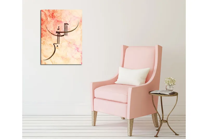 Lite lerretsbilde 30x40 cm - Abstrakt ansikt med stiliserte linjer - Lys rosa / Beige / Mørk brun - Interiør - Maleri & posters - Lerretsbilder