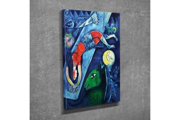 Lite lerretsbilde 30x40 cm - Abstrakt komposisjon med dyr og mennesker i et drømmeaktig miljø - Mørk blå / Rød / Grønn - Interiør - Maleri & posters - Lerretsbilder