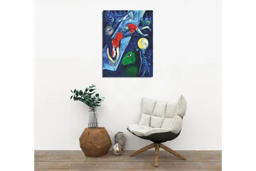 Lite lerretsbilde 30x40 cm - Abstrakt komposisjon med dyr og mennesker i et drømmeaktig miljø - Mørk blå / Rød / Grønn - Interiør - Maleri & posters - Lerretsbilder