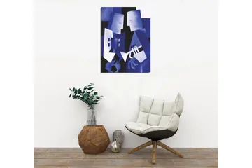 Lite lerretsbilde 30x40 cm - Abstrakt komposisjon med to figurer som spiller musikk - Mørk blå / Lys blå / Svart - Interiør - Maleri & posters - Lerretsbilder