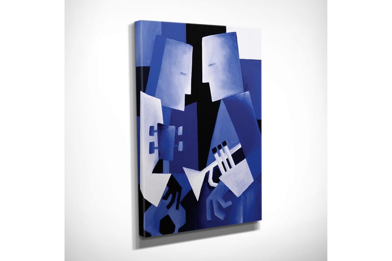Lite lerretsbilde 30x40 cm - Abstrakt komposisjon med to figurer som spiller musikk - Mørk blå / Lys blå / Svart - Interiør - Maleri & posters - Lerretsbilder