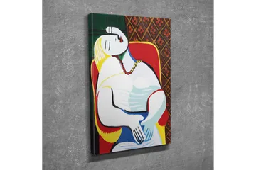 Lite lerretsbilde 30x40 cm - Avslappet kvinne i et fargerikt miljø - Rød / Gul / Grønn - Interiør - Maleri & posters - Lerretsbilder