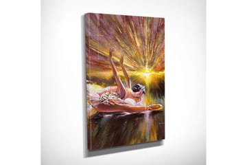 Lite lerretsbilde 30x40 cm - Ballerina i en dynamisk positur med lysstråler som omgir henne - Gull / Rosa / Brun - Interiør - Maleri & posters - Lerretsbilder