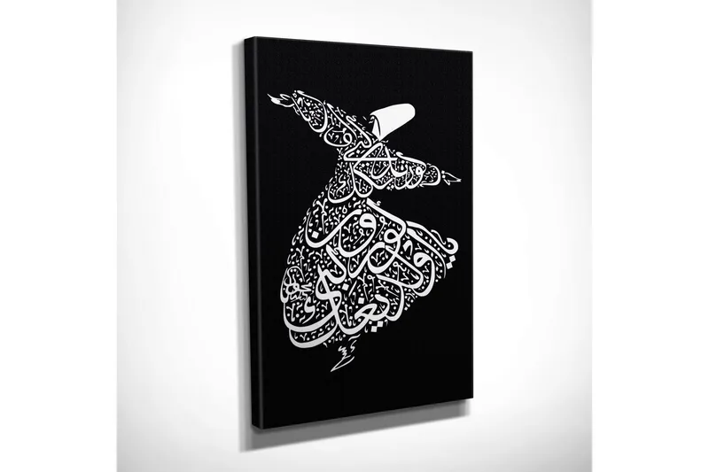 Lite lerretsbilde 30x40 cm - Dansende figur i kalligrafisk stil - Hvit / Svart - Interiør - Maleri & posters - Lerretsbilder